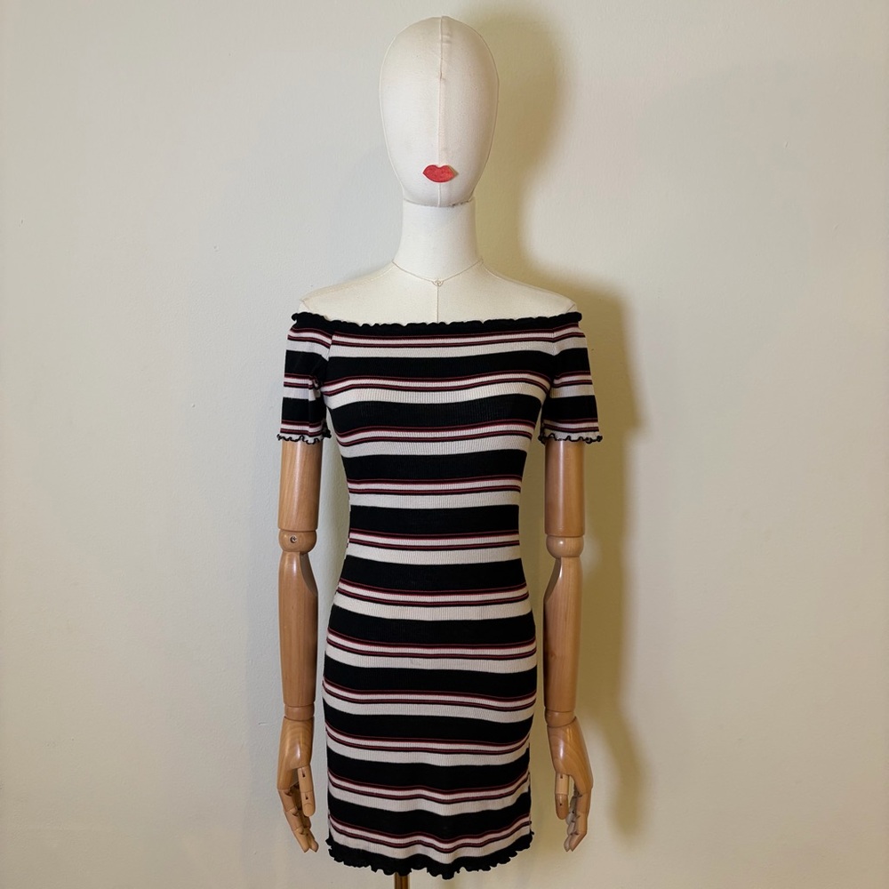 Ambiance Striped Off-the-Shoulder Ribbed Mini Dress Small